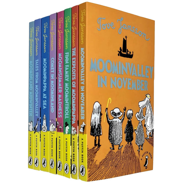 Tove Jansson Moomin Collection 8 Books Set (The Exploits of Moominpappa, Tales from Moominvalley, Moominvalley in November, Moominsummer Madness, Moominland Midwinter, Finn Family Moomintroll & More)