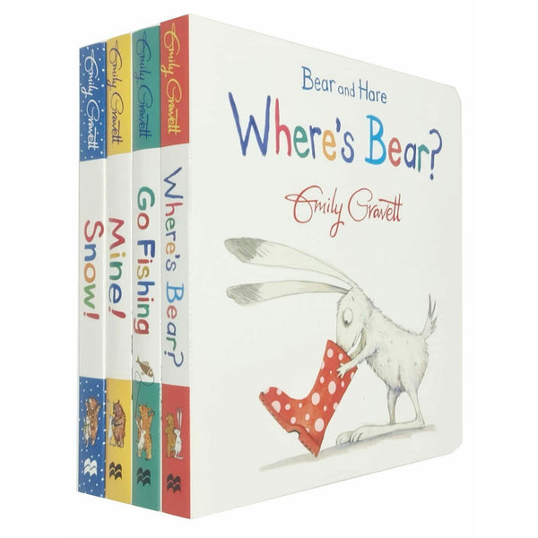 Bear and Hare Series 4 Books Collection Set By Emily Gravett (Bear and Hare Mine!, Where&amp;#39;s Bear?, Go Fishing, Snow!)