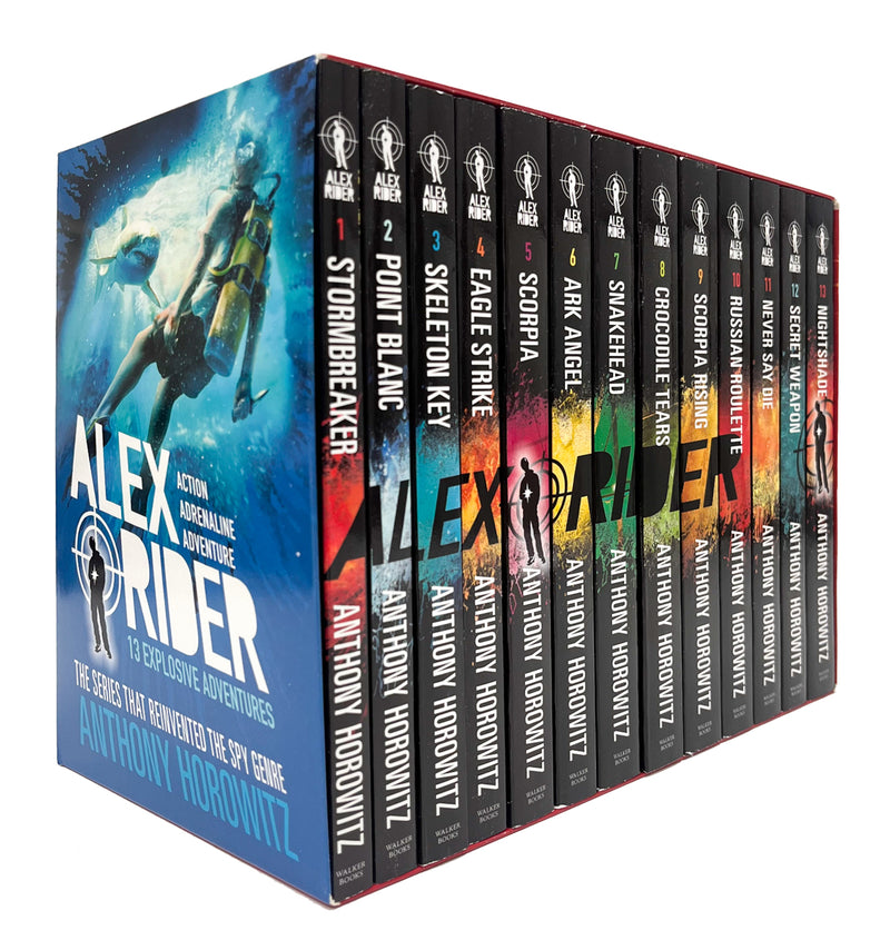 ["9781406399158", "alex rider", "alex rider book series", "alex rider books", "alex rider books in order", "alex rider box set", "alex rider series", "anthony horowitz", "anthony horowitz alex rider", "anthony horowitz alex rider books", "anthony horowitz books", "anthony horowitz new book", "ark angel", "children bestselling books", "children books", "children collection", "children gift set", "Childrens Books (11-14)", "cl0-PTR", "crocodile tears", "eagle strike", "never say die", "point blanc", "rider books", "russian roulette", "scorpia", "scorpia rising", "skeleton key", "snakehead", "stormbreaker", "young adults"]