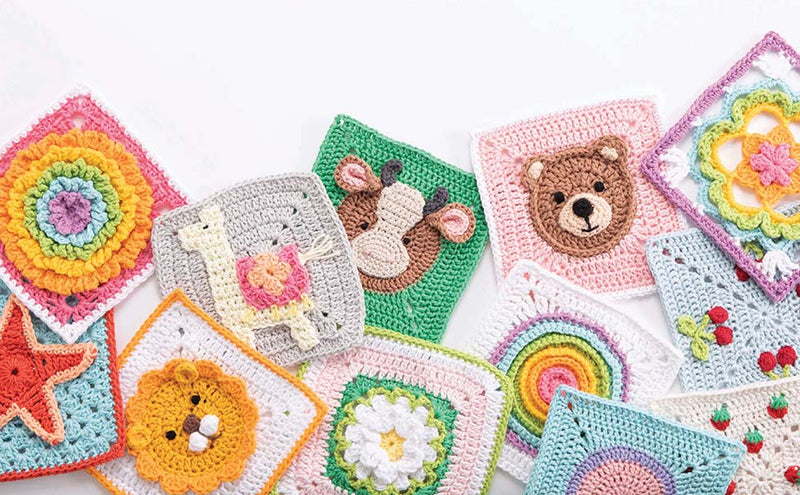 ["100 crochet patterns", "3D Granny Squares", "3D Granny Squares : 100 crochet patterns for pop-up granny squares", "animals", "Crochet", "crochet book", "crocheting books", "Fabrics", "Fauna", "Flora", "Floral Crafts", "flowers", "Food", "food and drink", "Holidays", "motif features a 3D element", "Motifs", "Needlework", "Needlework & Fabrics"]
