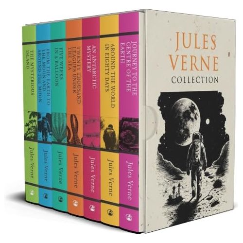 Jules Verne 7 Books Set Collection: (Journey to the Centre of the Earth, Around the World in Eighty Days, The Mysterious Island, Five Weeks in a Balloon)