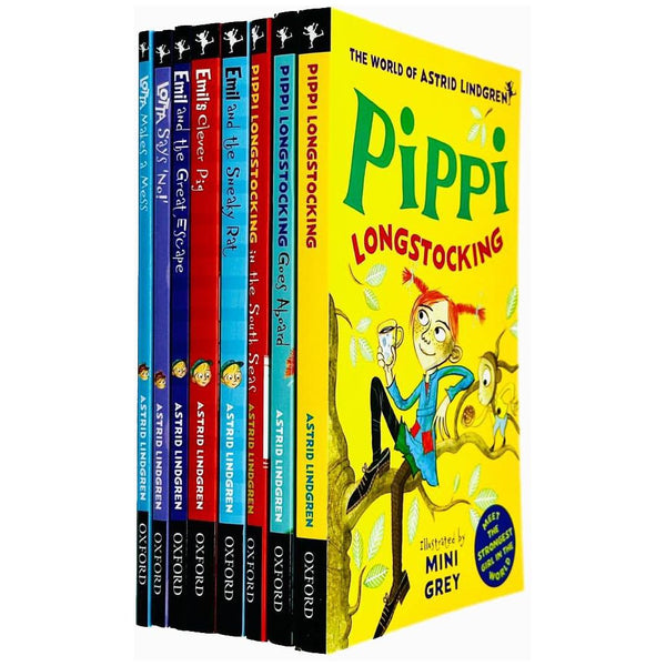 Astrid Lindgren Collection 8 Books Set (Pippi Longstocking, Goes Aboard, in the South Seas,Emil and the Sneaky Rat,Emil's Clever Pig,Emil and the Great Escape, Lotta Says 'No!', Lotta Makes a Mess)