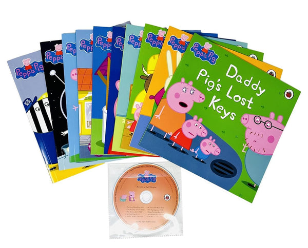 Peppa Pig Orange Bag 10 Books Collection Set including CD (The Toy Cupboard, A Trip to the Moon, Horsey Twinkle Toes, Mr Fox’s Shop,Wishing Well, The Naughty Tortoise, The Fancy Dress Party & More)