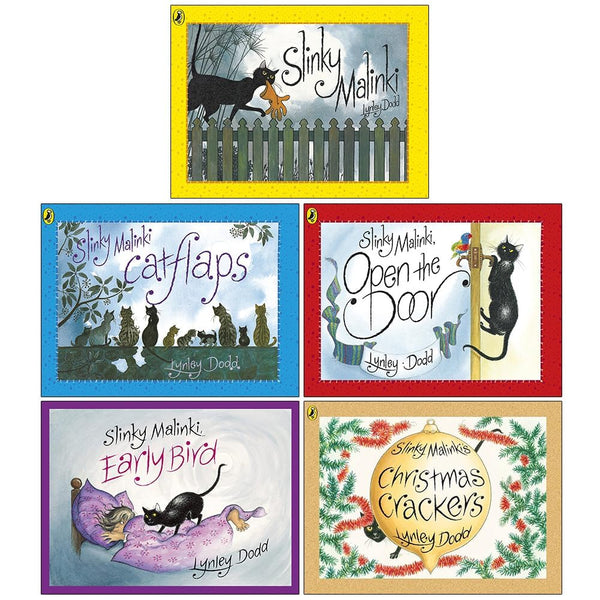 Lynley Dodd Slinky Malinki Hairy Maclary and Friends Series 5 Books Collection Set(Slinky Malinki, Slinky Malinki Catflaps, Open the Door, Slinky Malinki's Christmas Crackers, Early Bird)