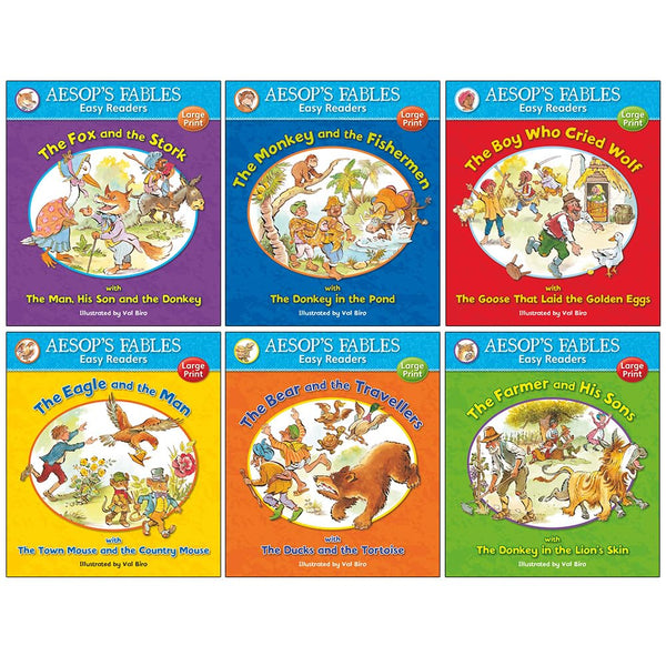 Aesop&amp;#39;s Fables Easy Readers Collection 6 Books Set By Val Biro (The Fox and the Stork, The Monkey and the Fishermen, Boy Who Cried Wolf, Eagle and the Man, The Bear and the Travellers &amp;amp; More)
