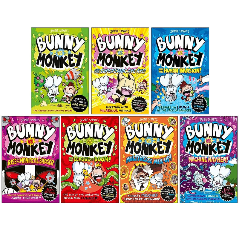 ["9782992518435", "action books", "adventure books", "apocalypse", "bunny vs monkey", "bunny vs monkey 1", "bunny vs monkey 2", "bunny vs monkey 3", "bunny vs monkey 4", "bunny vs monkey 5", "bunny vs monkey 6", "bunny vs monkey 7", "bunny vs monkey and rise of the maniacal badger", "bunny vs monkey and the human invasion", "bunny vs monkey and the league of doom", "bunny vs monkey and the supersonic aye-aye", "bunny vs monkey and the supersonic ayeaye", "bunny vs monkey apocalypse", "bunny vs monkey book collection", "bunny vs monkey book set", "bunny vs monkey books", "bunny vs monkey destructo", "bunny vs monkey jamie smart series", "bunny vs monkey journey to the centre of eurg-th", "bunny vs monkey let the mayhem begin", "Bunny vs Monkey multiverse mix up", "bunny vs monkey series", "bunny vs monkey stench", "bunny vs monkey the floating cow catastrophe", "bunny vs monkey wobbles", "children comic books", "children fiction", "childrens books", "Childrens Comic books", "comic and graphic novels", "Comics Graphic Novels", "jamie smart bunny vs monkey", "multiverse mix up", "rise of the maniacal badger", "the human invasion", "the league of doom"]