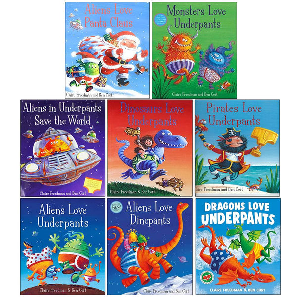 The Underpants Collection 8 Books Set By Claire Freedman (Aliens Love Underpants, Dinopants, Save the World, Panta Claus, Dinosaurs Love, Pirates Love, Monsters Love and Dragons Love Underpants)