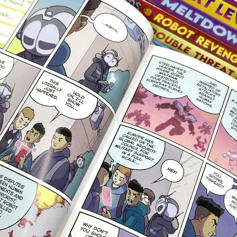 ["9780112860006", "arch nemesis", "Carnival Crisis", "children books", "childrens books", "Childrens Books (7-11)", "childrens graphic novels", "comic and graphic novels", "comic graphic novels", "comics and graphic novels", "Comics Graphic Novels", "Double Threat", "final form", "funny robot books", "Graphic novel", "graphic novel books", "graphic novels", "Mega Robo Bros", "Mega Robo Bros books", "Mega Robo Bros collection", "Mega Robo Bros series", "Meltdown", "Neill Cameron", "Neill Cameron books", "Neill Cameron collection", "Neill Cameron graphic novels", "Neill Cameron mega robo bros", "Neill Cameron set", "nemesis", "Next Level", "Power Up", "race wheel stand", "robo bros", "Robot and technology stories", "Robot Revenge", "robots", "sci-fi comic books", "spongebob robotic"]