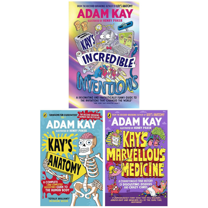 ["(Kay's Incredible Inventions", "9785212009171", "adam kay", "Adam Kay anatomy", "adam kay books", "Adam Kay set", "childrens books", "Childrens Books (7-11)", "Childrens Educational", "childrens humour", "diseases", "guide to the human body", "human body", "humour education", "Kay's Anatomy", "Kay's Marvellous Medicine", "medicine", "medicine for children", "medicine humour"]