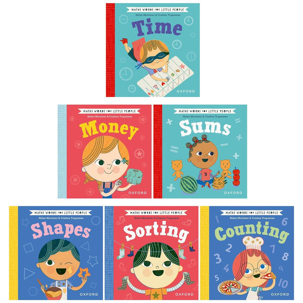 Maths Words for Little People 6 Books Set by Helen Mortimer (Shapes, Sorting, Counting, Sums, Time, Money)