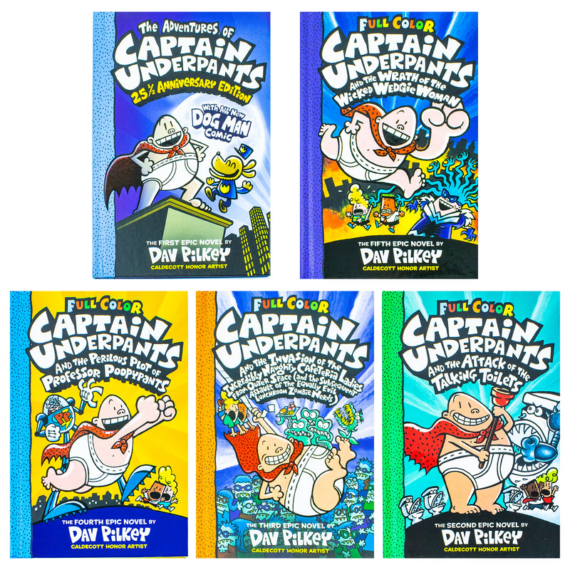 ["9781338603323", "Attack of the Talking Toilets", "Bad Battle of the Bionic Booger Boy PART 1", "Bad Battle of the Bionic Booger Boy PART 2", "captain underpants", "captain underpants box set", "captain underpants collection", "captain underpants series", "captain underpants set", "Childrens Books (7-11)", "Dav Pilkey", "dav pilkey book collection", "dav pilkey books", "dav pilkey captain underpants", "dav pilkey collection", "Invasion of the Incredibly Naughty Cafeteria Ladies from Outer Space", "Perilous Plot of Professor Poopypants", "Preposterous Plight of the Purple Potty People", "Revolting Revenge of the Radioactive Robo-Boxers", "Sensational Saga of Sir Stinks-A-Lot", "Terrifying Return of Tippy Tinkletrousers", "the adventures of captain underpants", "Tyrannical Retaliation of the Turbo Toilet 2000", "Wrath of the Wicked Wedgie Woman"]