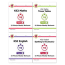 CGP KS2 Year 3 10-Minute Weekly Workout Bundle – Ages 7-8 (Maths, English, Times Tables, Spelling and Vocabulary)