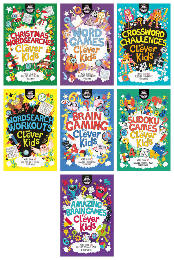 Brain Games For Clever Kids 7 Books Collection Set (Amazing Brain Games, Sudoku Games, Brain Gaming, Wordsearch Workouts, Crossword Challenges, Word Games, Christmas Wordsearches)