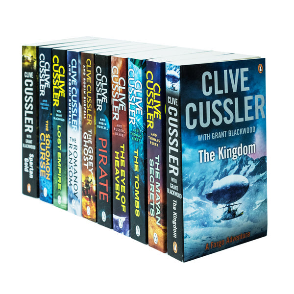 Clive Cussler Fargo Adventures Collection 10 Books Set (Spartan Gold, Lost Empire, The Kingdom, The Tombs, The Mayan Secrets, Eye of Heaven, The Solomon Curse, Pirate, Romanov Ransom, Grey Ghost)