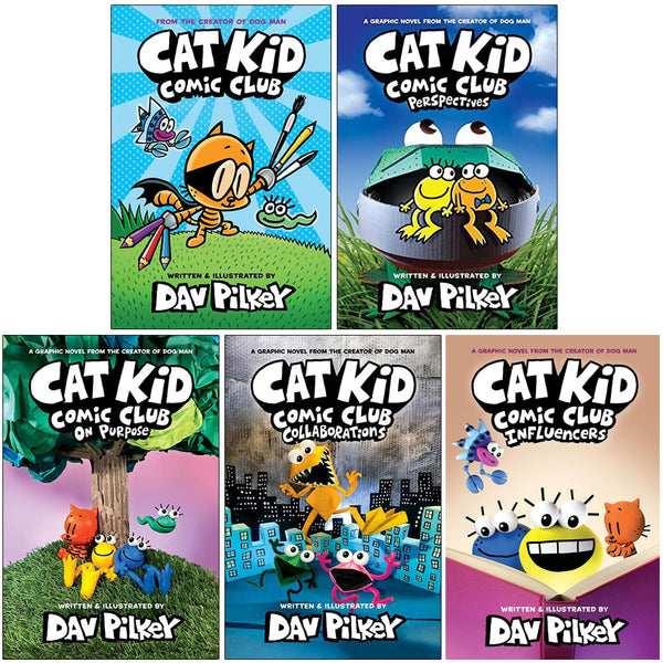 Cat Kid Comic Club Collection 5 Books By Dav Pilkey (Cat Kid Comic Club, On Purpose, Perspective, Collaborations, Influencers)