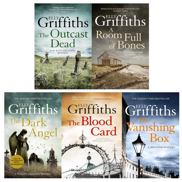 Elly Griffiths Dr Ruth Galloway Mysteries Series 5 Books Collection Set (The Outcast Dead, A Room Full of Bones, The Dark Angel, The Blood Card, The Vanishing Box)