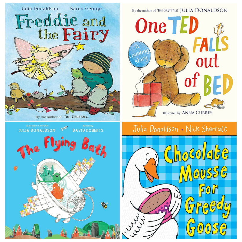 ["9780678468180", "animal dinner story", "bedtime board book", "bedtime counting story", "board book for toddlers", "children's adventure book", "Chocolate Mousse for Greedy Goose", "early math storybook", "flying bath storybook", "Freddie and the Fairy book", "fun bedtime book", "fun book about eating", "imaginative picture book", "imaginative story for kids", "inclusive children’s book", "Julia Donaldson bath book", "Julia Donaldson board book", "Julia Donaldson counting book", "Julia Donaldson fairy tale", "Julia Donaldson food book", "Julia Donaldson preschool book", "kids book about listening", "mealtime manners book", "One Ted Falls Out of Bed", "picture book about bath time", "picture book about communication", "picture book for toddlers", "preschool food story", "preschool number book", "rescue bath toys book", "rhyming bedtime book", "rhyming book for kids", "rhyming fairy story", "rhyming food story", "silly rhyming book", "speech and language storybook", "The Flying Bath book", "toddler bath time story", "toddler counting book", "toddler picture book", "whimsical fairy book"]
