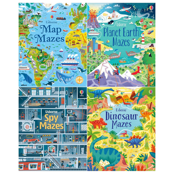 Usborne Mazes Series 4 Books Set (Maps, Planet Earth, Spy, Dinosaur)