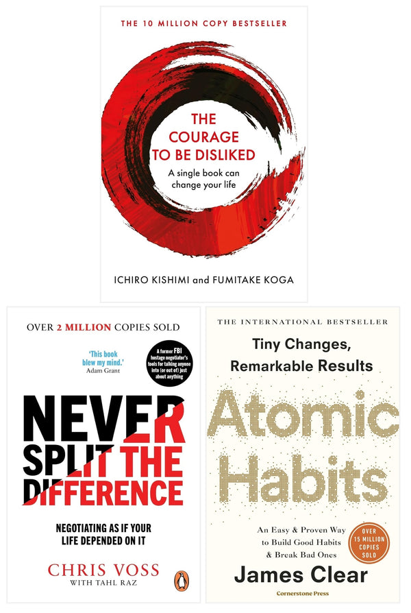 Never Split the Difference, Atomic Habits, Courage to be Disliked 3 Books Collection Set by