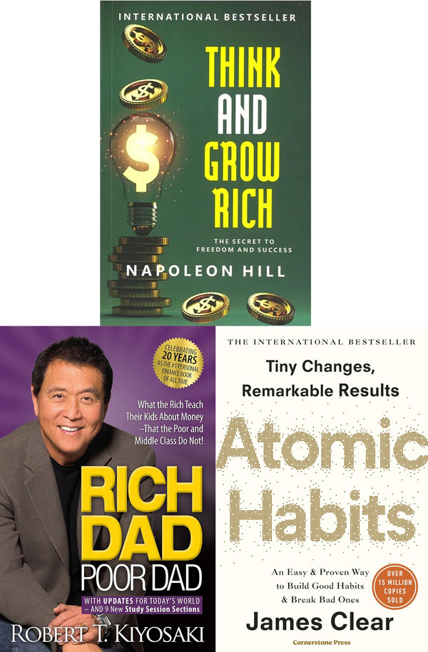 Think and Grow Rich, Rich Dad Poor Dad and Atomic Habits 3 Books Collection Set