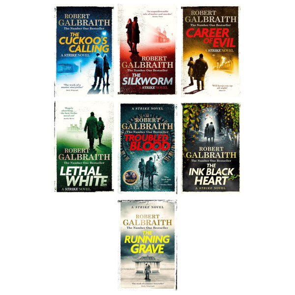 Cormoran Strike Series Collection 7 Books Set Robert Galbraith (The Cuckoos Calling, The Silkworm, Career of Evil, Lethal White, Troubled Blood, The Ink Black Heart, The Running Grave)