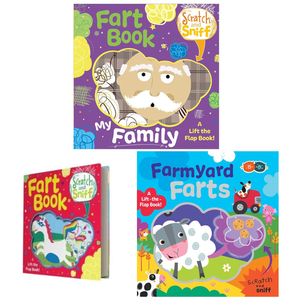 Scratch and Sniff Fart Books 3 Books Collection Set (Fart Book, My Family, Farmyard)
