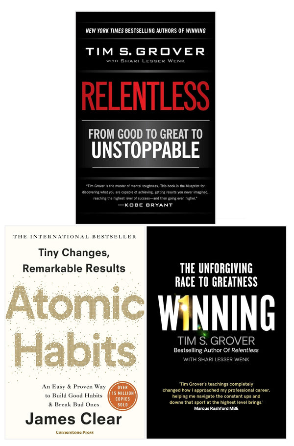 Winning, Relentless and Atomic Habits 3 Books Collection Set