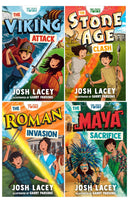 Time Travel Twins Series 4 Books Set by Josh Lacey (Viking Attack, Stone Age Clash, Roman Invasion, Maya Sacrifice)