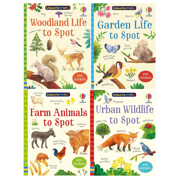 Usborne Minis 4 Books Collection Set Series 2 (Garden Life to Spot, Urban Wildlife to Spot, Farm Animals to Spot, Woodland Life to Spot)