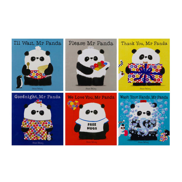 Mr Panda Series By Steve Antony 6 Books Collection Set (Please Mr Panda I'll Wait, Mr Panda Thank You, Mr Panda Goodnight, Mr Panda We Love You, Wash Your Hands, Mr Panda)
