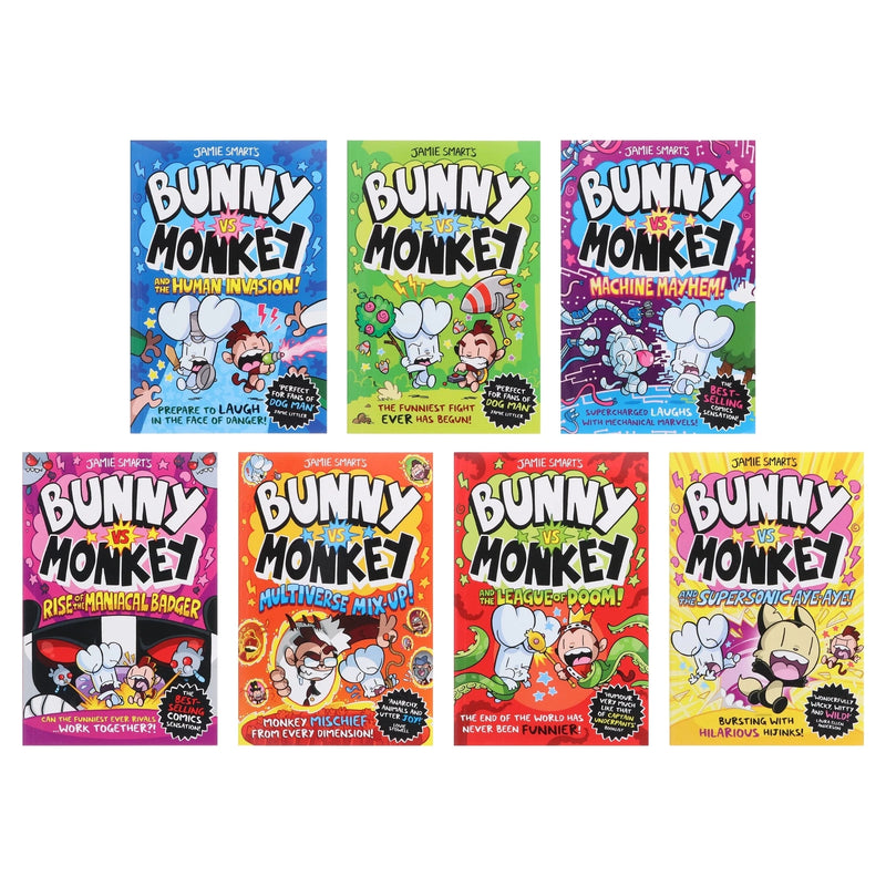 ["9782992518435", "action books", "adventure books", "apocalypse", "bunny vs monkey", "bunny vs monkey 1", "bunny vs monkey 2", "bunny vs monkey 3", "bunny vs monkey 4", "bunny vs monkey 5", "bunny vs monkey 6", "bunny vs monkey 7", "bunny vs monkey and rise of the maniacal badger", "bunny vs monkey and the human invasion", "bunny vs monkey and the league of doom", "bunny vs monkey and the supersonic aye-aye", "bunny vs monkey and the supersonic ayeaye", "bunny vs monkey apocalypse", "bunny vs monkey book collection", "bunny vs monkey book set", "bunny vs monkey books", "bunny vs monkey destructo", "bunny vs monkey jamie smart series", "bunny vs monkey journey to the centre of eurg-th", "bunny vs monkey let the mayhem begin", "Bunny vs Monkey multiverse mix up", "bunny vs monkey series", "bunny vs monkey stench", "bunny vs monkey the floating cow catastrophe", "bunny vs monkey wobbles", "children comic books", "children fiction", "childrens books", "Childrens Comic books", "comic and graphic novels", "Comics Graphic Novels", "jamie smart bunny vs monkey", "multiverse mix up", "rise of the maniacal badger", "the human invasion", "the league of doom"]