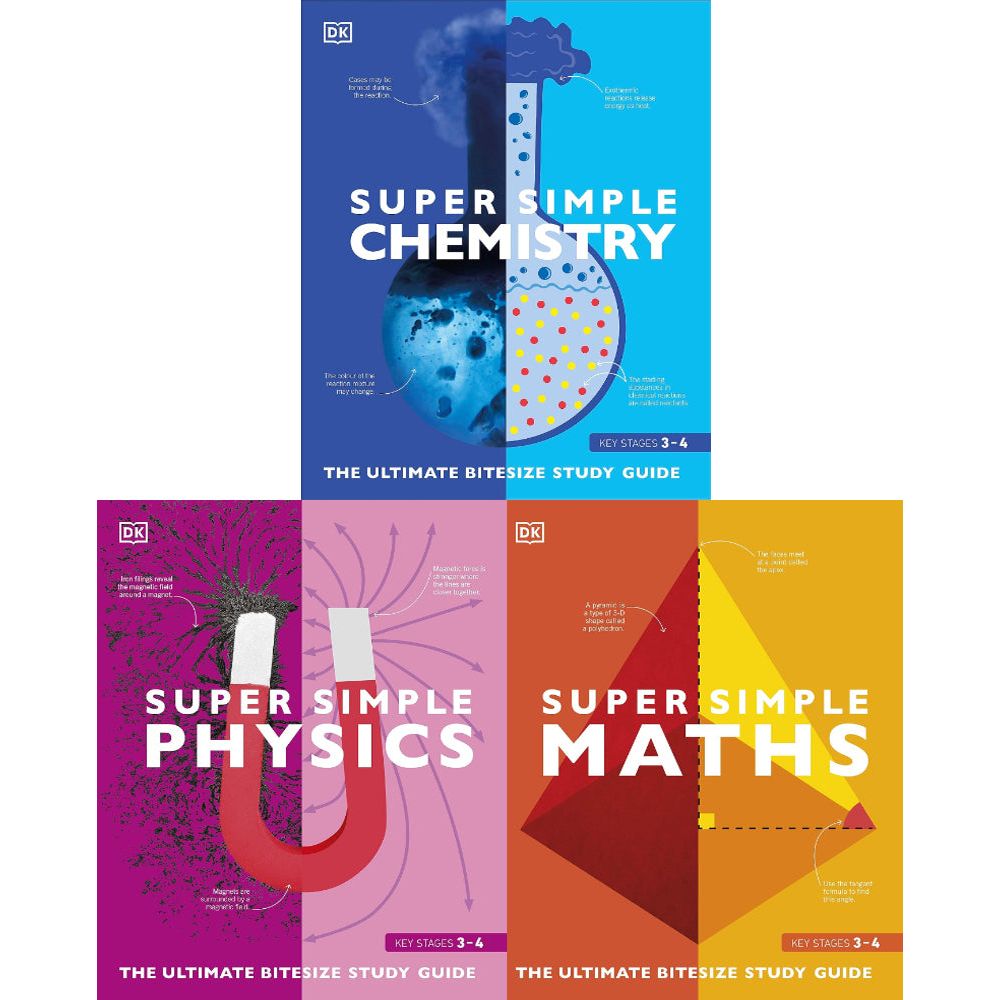 DK Super Simple Study Guide Series 3 Books Collection Set Maths, Chemi