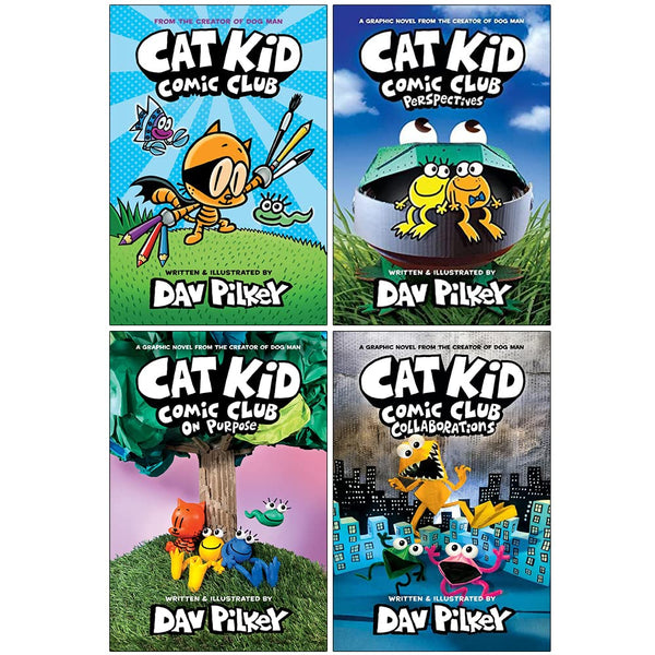 Cat Kid Comic Club Collection 4 Books By Dav Pilkey (Cat Kid Comic Club, On Purpose, Perspective, Collaborations )