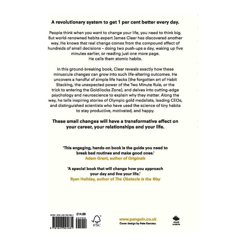 ["9781847941831", "Atomic", "Atomic Habits", "atomic habits book", "atomic habits by james clear", "atomic habits james clear", "Bad ones", "bestseller", "bestselling books", "bestselling single books", "Biological Sciences", "books", "Build good habits", "cardinal rules", "Cognition", "Cognitive Psychology", "Daily habit", "Discovered way", "Easy Way", "Fundamental", "Good Habit", "Habit development", "Higher Education", "International Bestseller Atomic Habits", "James Clear", "james clear atomic habits", "James Clear Book Collection", "James Clear Book Collection Set", "James Clear Books", "motivation", "Motivational", "Olympic Gold medals", "personal development", "Popular psychology", "Practical", "Proven Way", "Remarkable Result", "Revolutionary system", "self controls", "Self-help", "simple steps", "single irreducible", "The life-changing"]