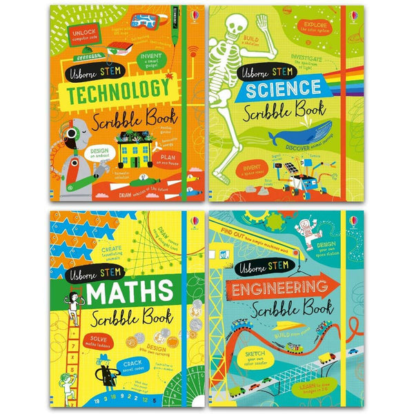 Usborne Stem Series 4 Books Collection Set - Science Scribble Book Technology Scribble Book Engine..