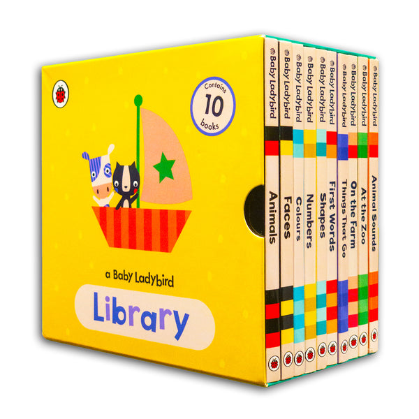 Baby Ladybird Library 10 Books Collection Set (Animals, Faces, Colours, Numbers, Shapes, First Words, Things That Go, On the Farm, At the Zoo &amp;amp;amp; MORE)