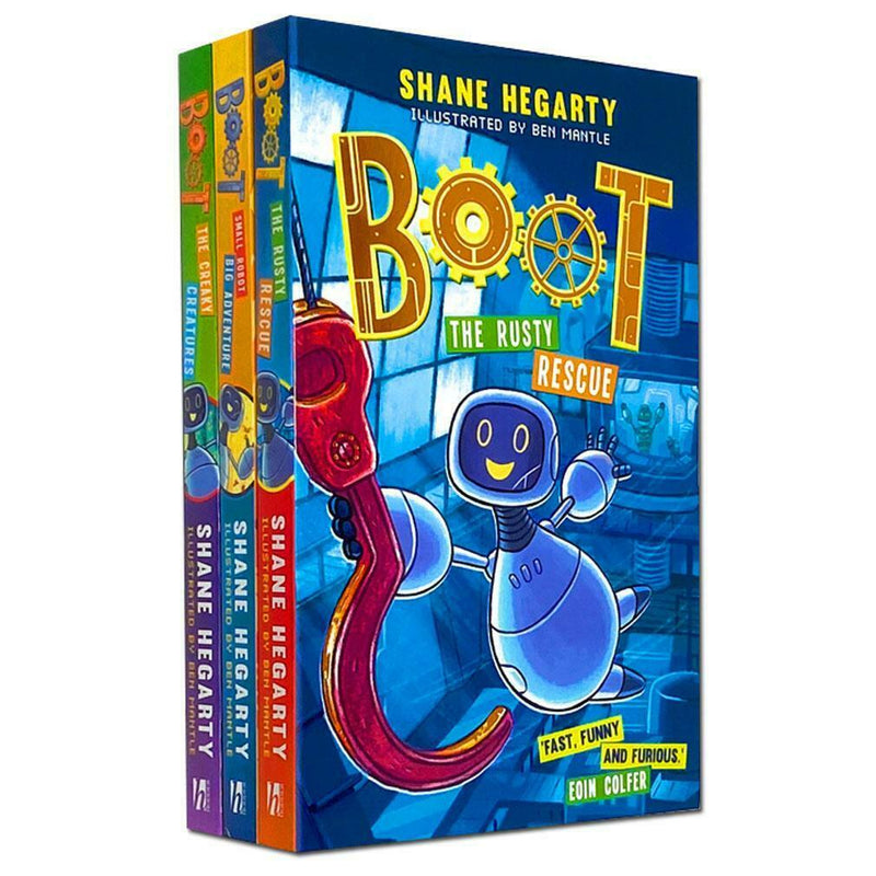 ["9787293108606", "Adventure Story", "Bestselling Book", "Boot 3 Book Collection Set", "Boot Book by Shane Hegarty", "Boot kids book set", "Boot small robot-BIG adventure", "BOOT The Creaky Creatures", "BOOT The Rusty Rescue", "Children 3 Book Set", "Children book", "Children Fiction Book", "Emotion and Feelings", "Fiction Book", "Fun Stories", "Humorous Stories", "Humour For Children", "Juvenile Book", "Kids story Book", "KS2", "National Curriculum", "Shane Hegarty 3 Book Collection Set", "Thrill Run"]