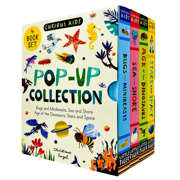 Curious Kids Pop-Up Collection 4 Books Set (Bugs and Minibeasts, Sea and Shore, Age of the Dinosaurs &amp;amp; Stars and Space)
