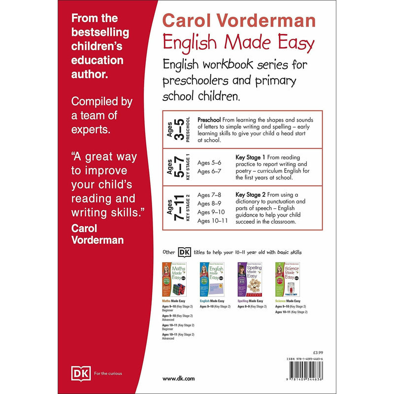 ["9781409344636", "Ages 10-11", "Alphabet", "Book by Carol Vorderman", "Children Book", "Classroom Teaching", "English Alphabet Book", "English Exercise Book", "English Literacy", "English Literature", "English Made Easy", "Exercise Book", "Fundamental Skills", "Key Stage 2", "KS2", "Literacy Education Reference", "Made Easy Workbooks", "National Curriculum", "Notes and Tips", "Parental Guidance", "Preschool", "Reading and Writing", "References Book", "Support Curriculum", "Workbook"]