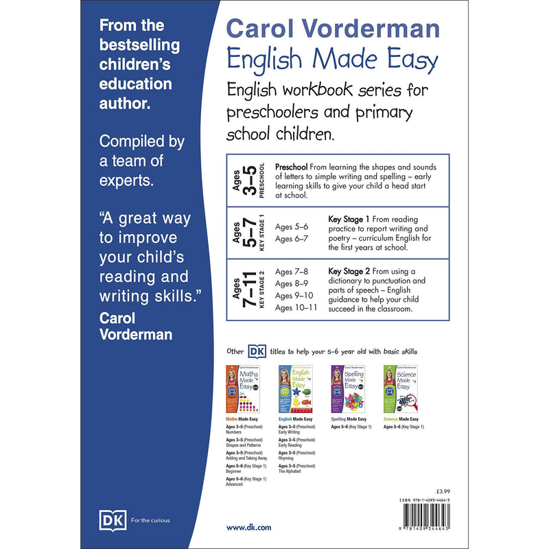 ["9781409344643", "Ages 5-6", "Alphabet", "Book by Carol Vorderman", "Children Book", "Classroom Teaching", "English  guide book", "English Alphabet Book", "English Exercise Book", "English Literacy", "English Literature", "English Made Easy", "English Made Easy guide book", "Exercise Book", "Fundamental Skills", "Home School Learning", "Key Stage 1", "KS1", "Literacy Education Reference", "Made Easy Workbooks", "National Curriculum", "Notes and Tips", "Parental Guidance", "Preschool", "Reading and Writing", "References Book", "Support Curriculum", "Workbook"]