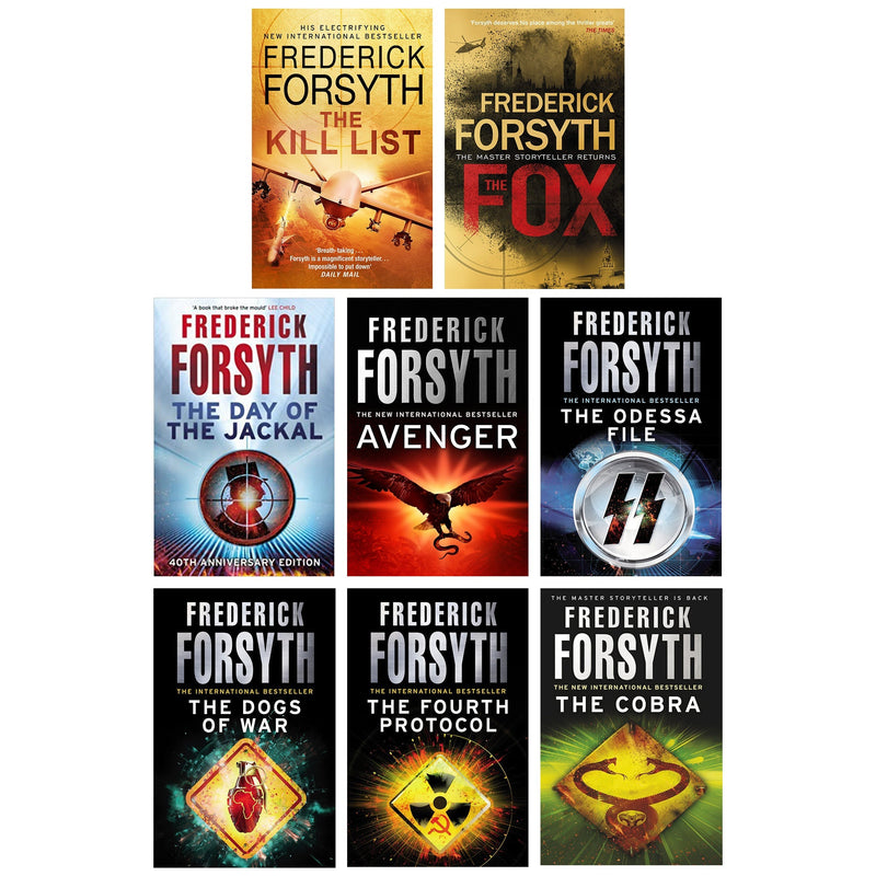 ["9789123877331", "adult fiction books", "avenger", "crime books", "crime thrillers books", "fiction books", "frederick forsyth", "frederick forsyth book in order", "frederick forsyth books", "frederick forsyth books in order", "frederick forsyth books set", "frederick forsyth collection", "the cobra", "the day of the jackal", "the dogs of war", "the fourth protocol", "the fox", "the kill last", "the kill list", "the odessa file", "thrillers books"]
