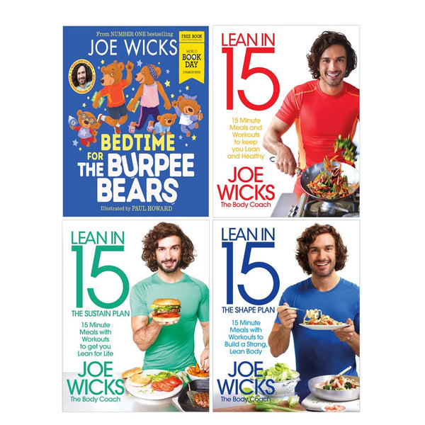 Joe Wicks 4 Books Collection Set (Sustain Plan, Shape Plan, The Shift Plan & World Book Day Bedtime For The Burpee Bears)