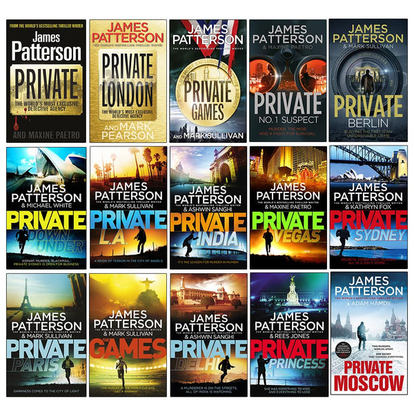 James Patterson Private Series 1-15 Books Collection Set (Private, London, Games, No. 1 Suspect, Berlin, Down Under, Private L. A., India &amp;amp; MORE)