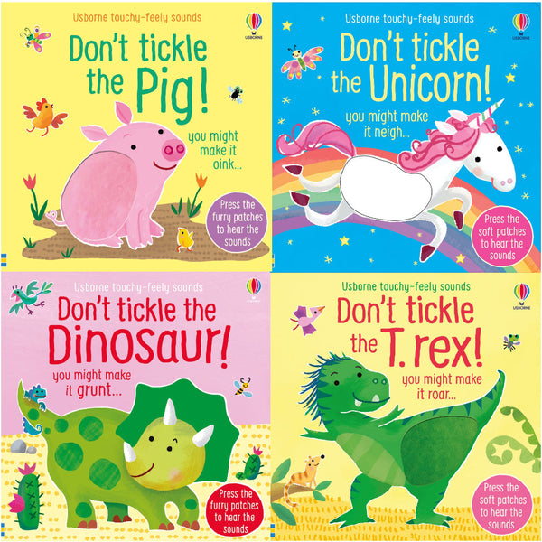 Usborne Don't Tickle Collection 4 Books Set (Touchy-Feely Sound Books) Unicorn, T-Rex, Dinosaur, Pig