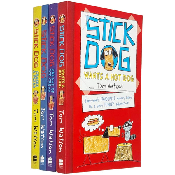 Stick Dog Series Tom Watson Collection 4 Books Set (Stick Dog, Stick Dog Wants a Hot Dog, Stick Dog Chases a Pizza, Stick Dog Dreams of Ice Cream)