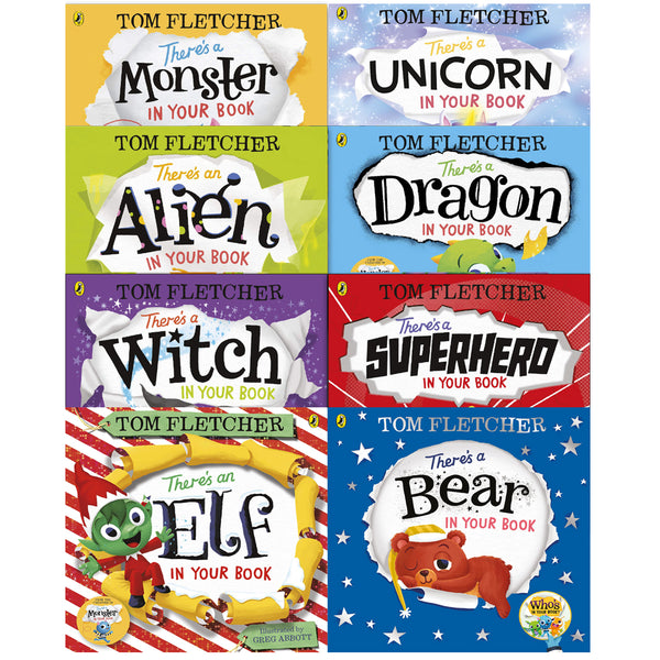 Tom Fletcher Theres Series 8 Books Collection Set There's a Dragon Monster Alien Witch Superhero Unicorn Elf Bear