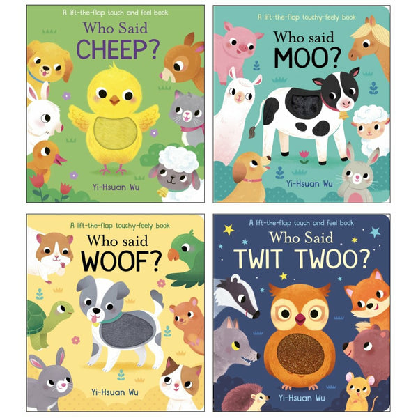 Lift the Flap Touchy and Feely 4 Books Collection Set By Yi Hsuan Mu (Moo, Woof, Twit Twoo & Cheep)
