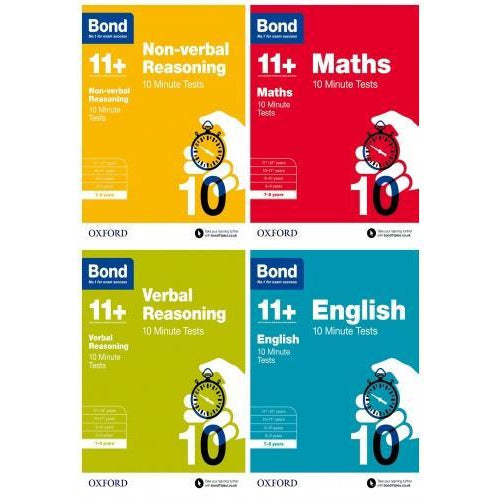 Bond 11 English Maths Non-verbal Reasoning Verbal Reasoning 10 Minute Tests 4 Books Set Age 7-8 - books 4 people