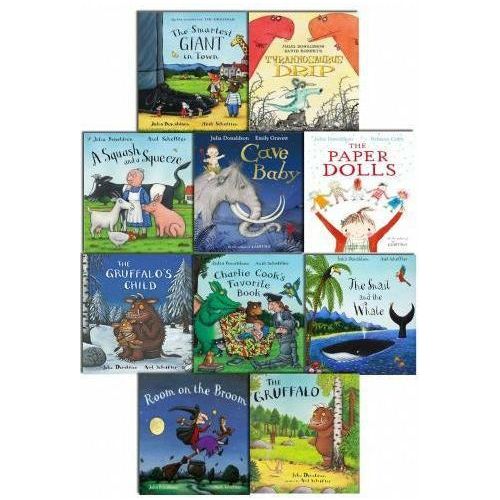 ["A Squash and a Squeeze", "cave baby", "charile favorile book", "Charlie Cooks Favourite Book", "children book collection", "children books", "children collection", "Childrens Books (3-5)", "cl0-CERB", "Infants", "julia donaldson", "Julia Donaldson Book Collection", "Julia Donaldson Book Set", "Julia Donaldson Books", "julia donaldson collection", "julia donaldson picture book", "picture book collection", "room on the broom", "smartest giant", "Snail and the Whale", "snail and whale", "The Gruffalo", "the gruffalos child", "The Paper Doll", "the paper dolls", "The Smartest Giant in Town", "tyrannosaurus drip"]