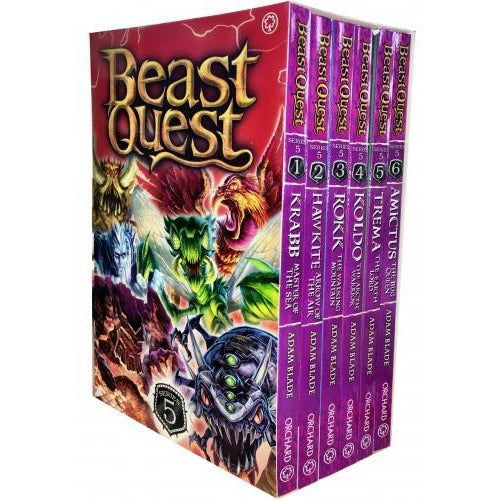 ["9781408348109", "Adam Blade", "beast quest", "beast quest book set", "beast quest books set", "beast quest box set", "beast quest collection", "Beast Quest Series", "beast quest series 5", "Beast Quest Series books set", "Beast Quest Series collection", "beast quest series set", "Childrens Books (5-7)", "cl0-PTR", "Hawkite Arrow of the Air", "junior books", "Koldo The Arctic Warrior", "Krabb Master of the Sea", "Rokk The Walking Mountain", "Trema The Earth Lord and Amictus The Bug Queen."]